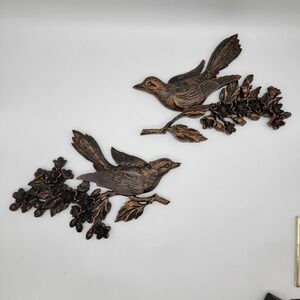 VTG Dart Industries Wall Hanging Bird Dogwood Decoration 2 pc COPPER CRAFT 1967